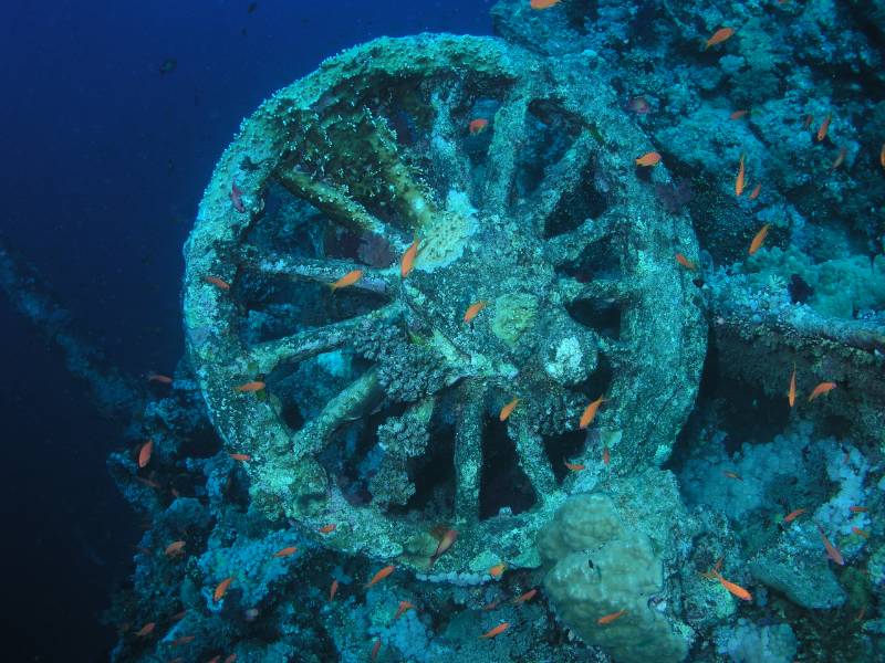 Eisenbahnrad beim Wrack der Numidia
