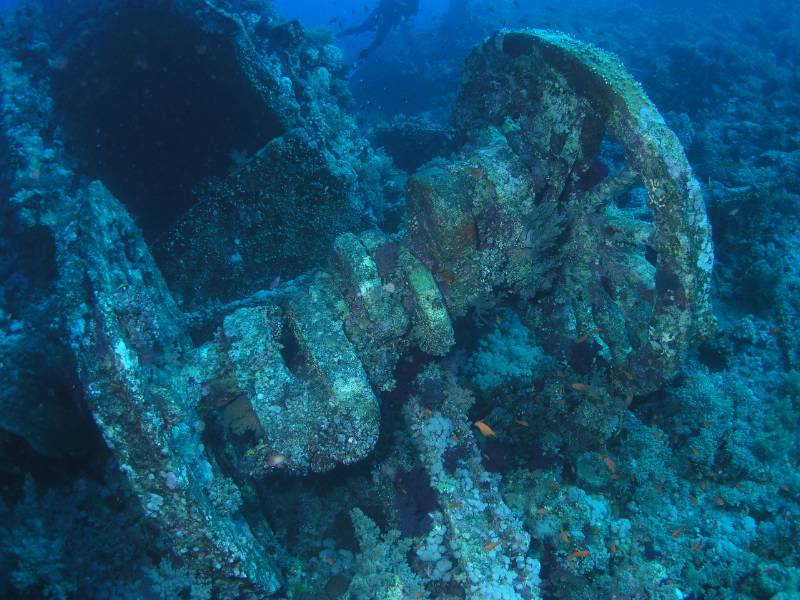 Eisenbahnrad beim Wrack der Numidia